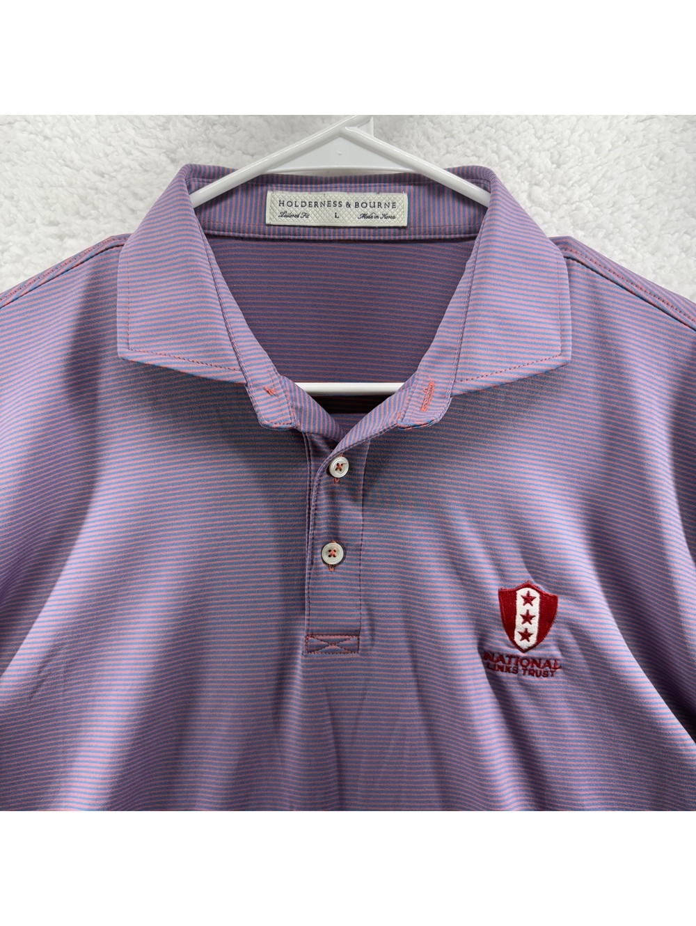 Holderness & Bourne Performance Polo Golf Shirt Mens Large Striped National Link